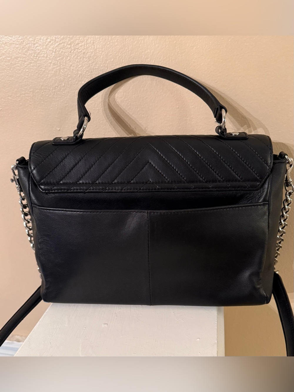 Karl Lagerfeld Charlotte Black Quilted Top-Handle Satchel with Chain Strap NWOT - Picture 4 of 17